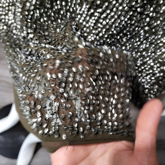 ZARA BASIC collection - Olive Green Antique Silver Sequin Tunic Mini Shift Dress - Picture 8 of 15